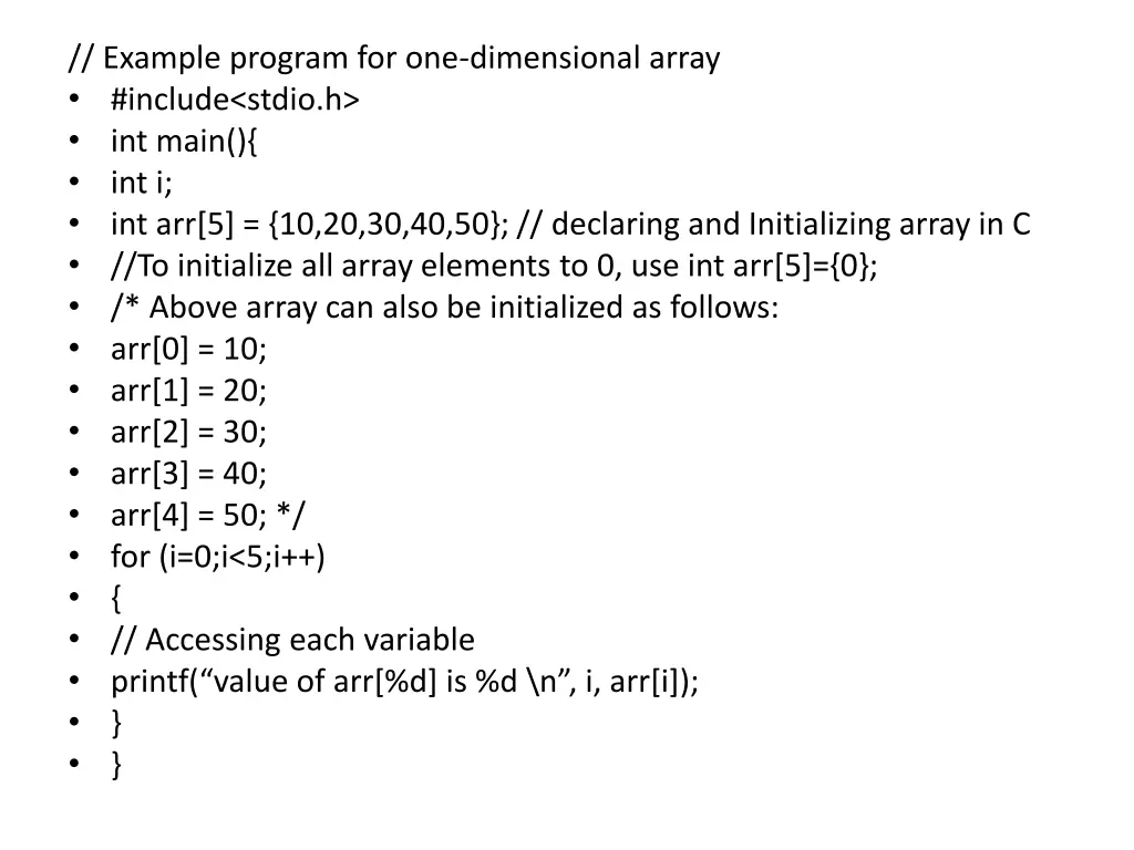 example program for one dimensional array include