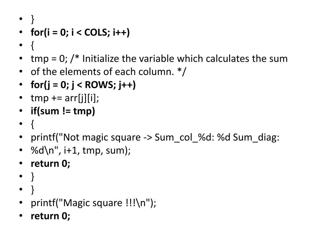 for i 0 i cols i tmp 0 initialize the variable