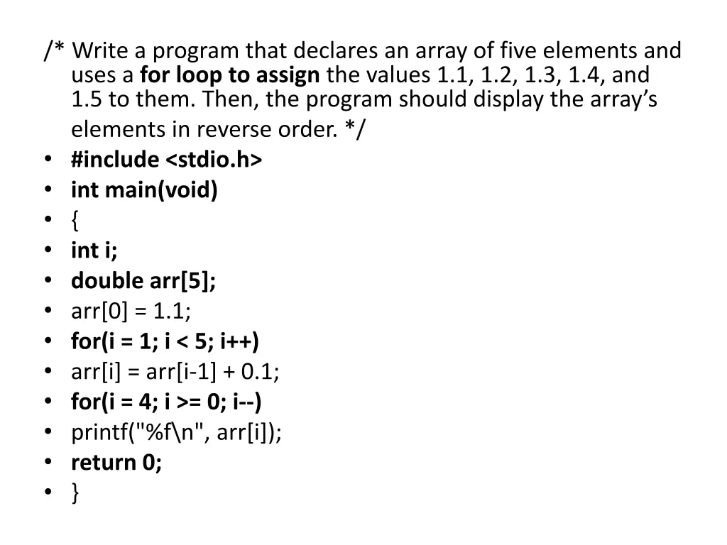 write a program that declares an array of five