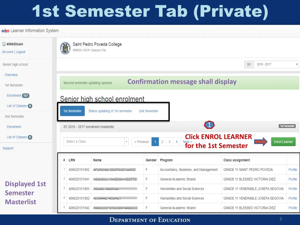 1st semester tab private