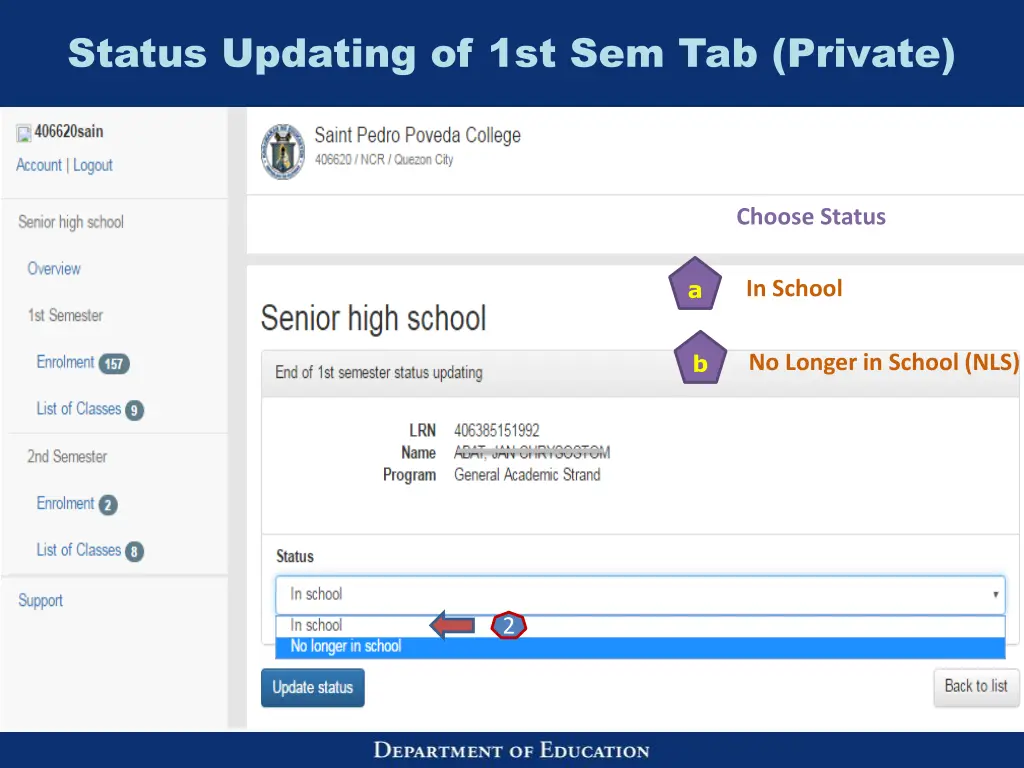 status updating of 1st sem tab private 1