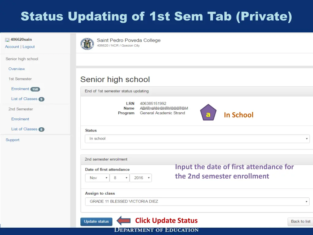 status updating of 1st sem tab private 2