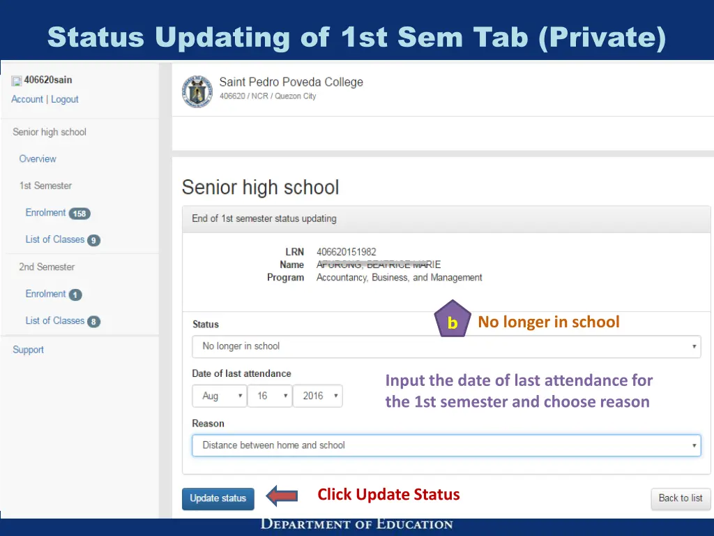 status updating of 1st sem tab private 4