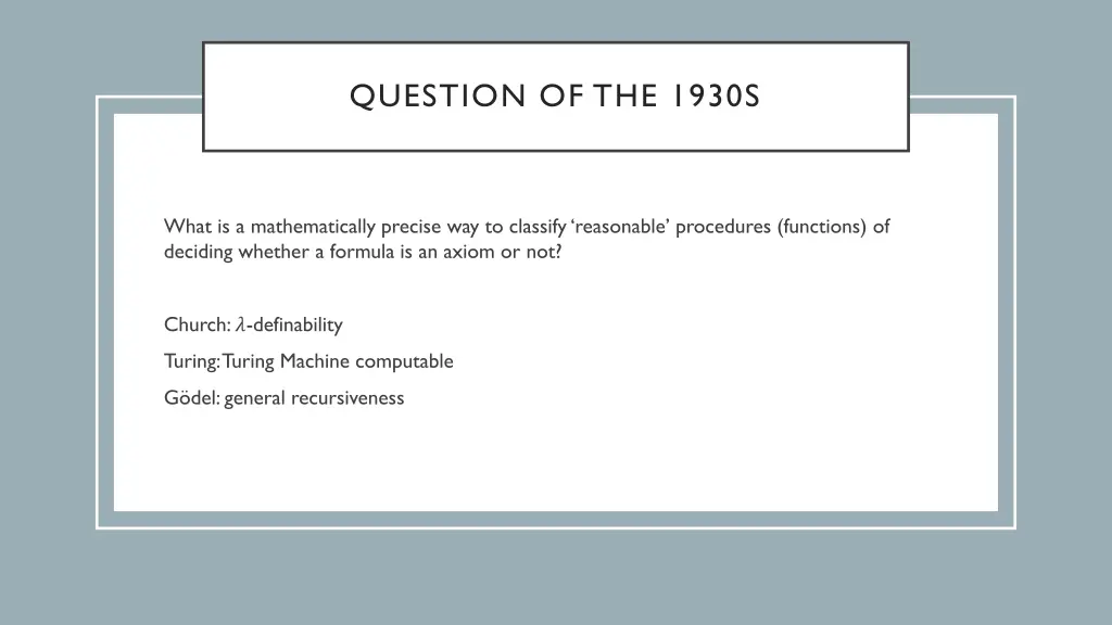 question of the 1930s