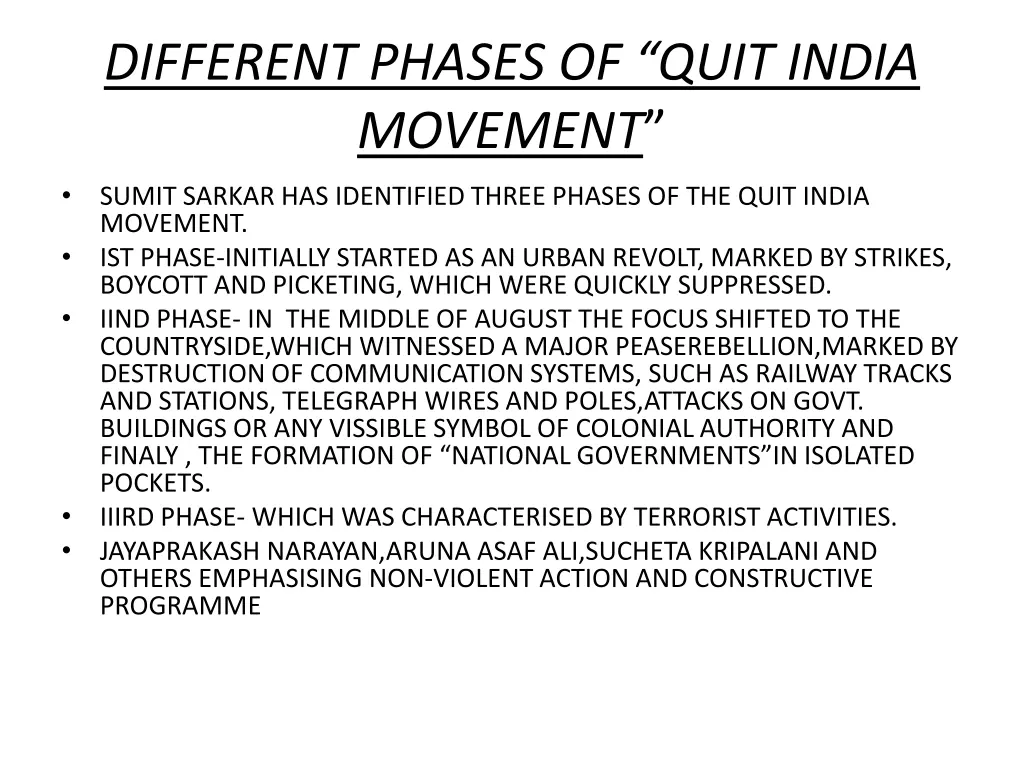 different phases of quit india movement