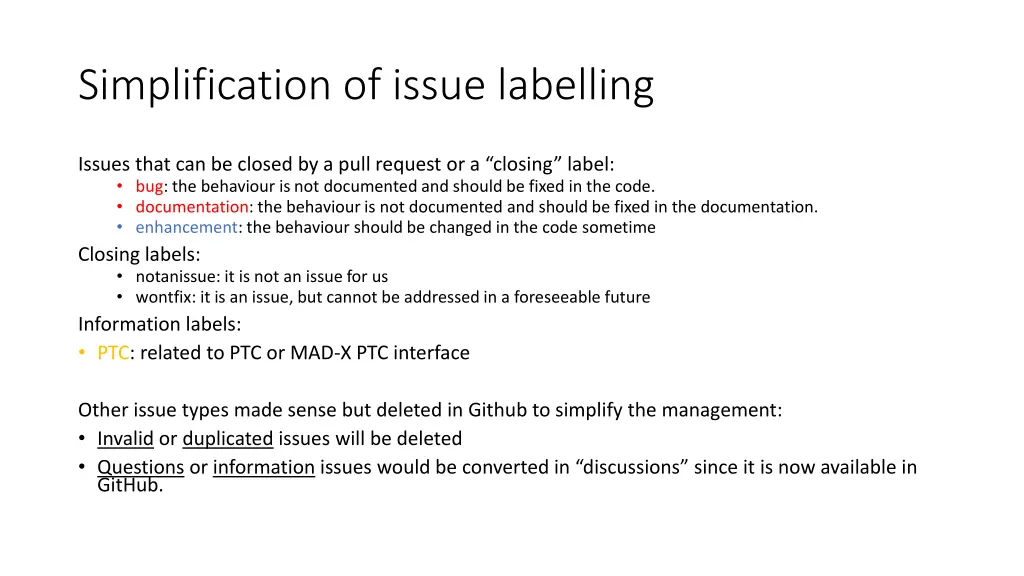 simplification of issue labelling