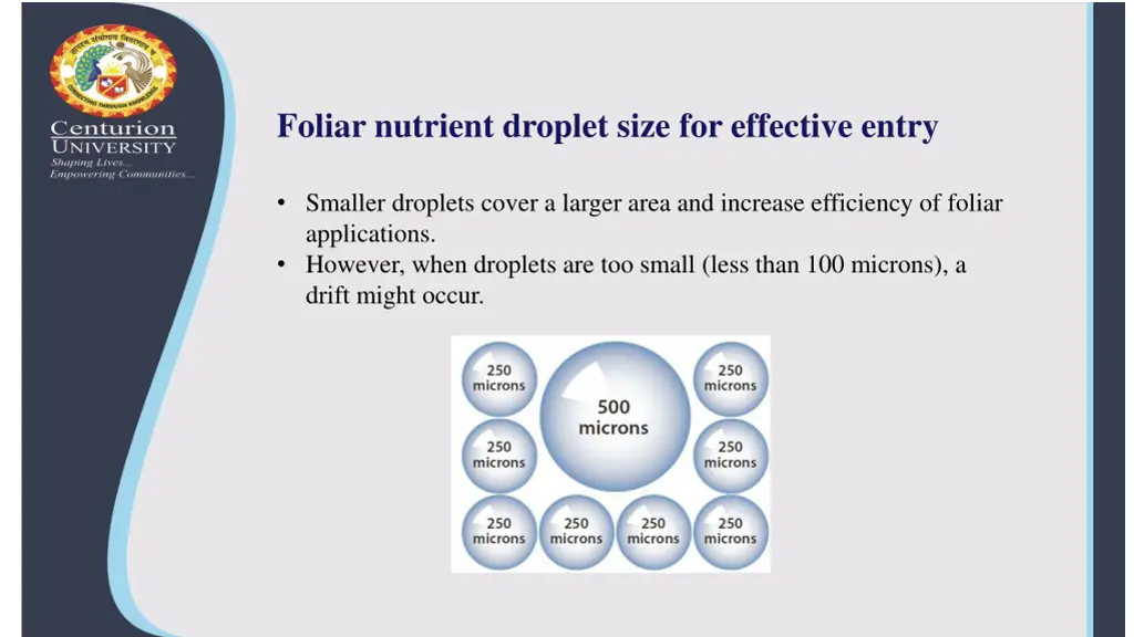 foliar nutrient droplet size for effective entry