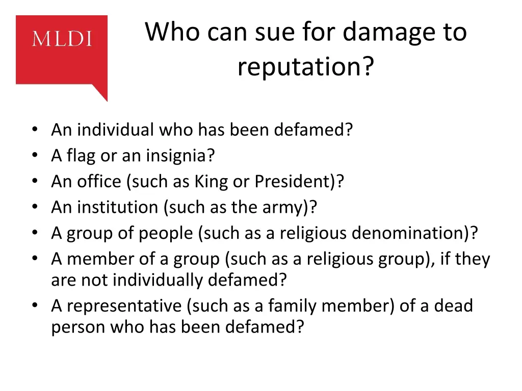 who can sue for damage to reputation