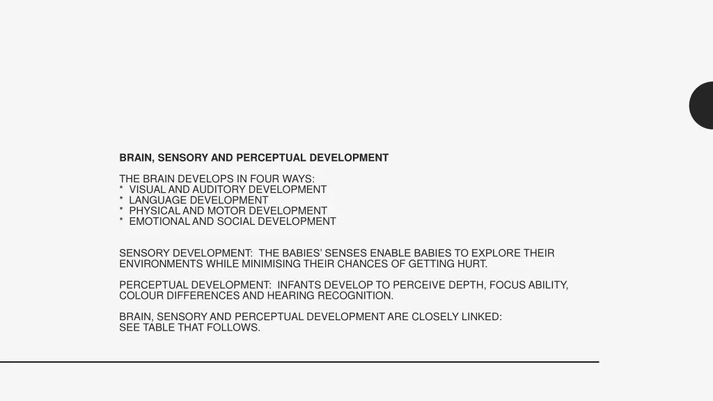 brain sensory and perceptual development