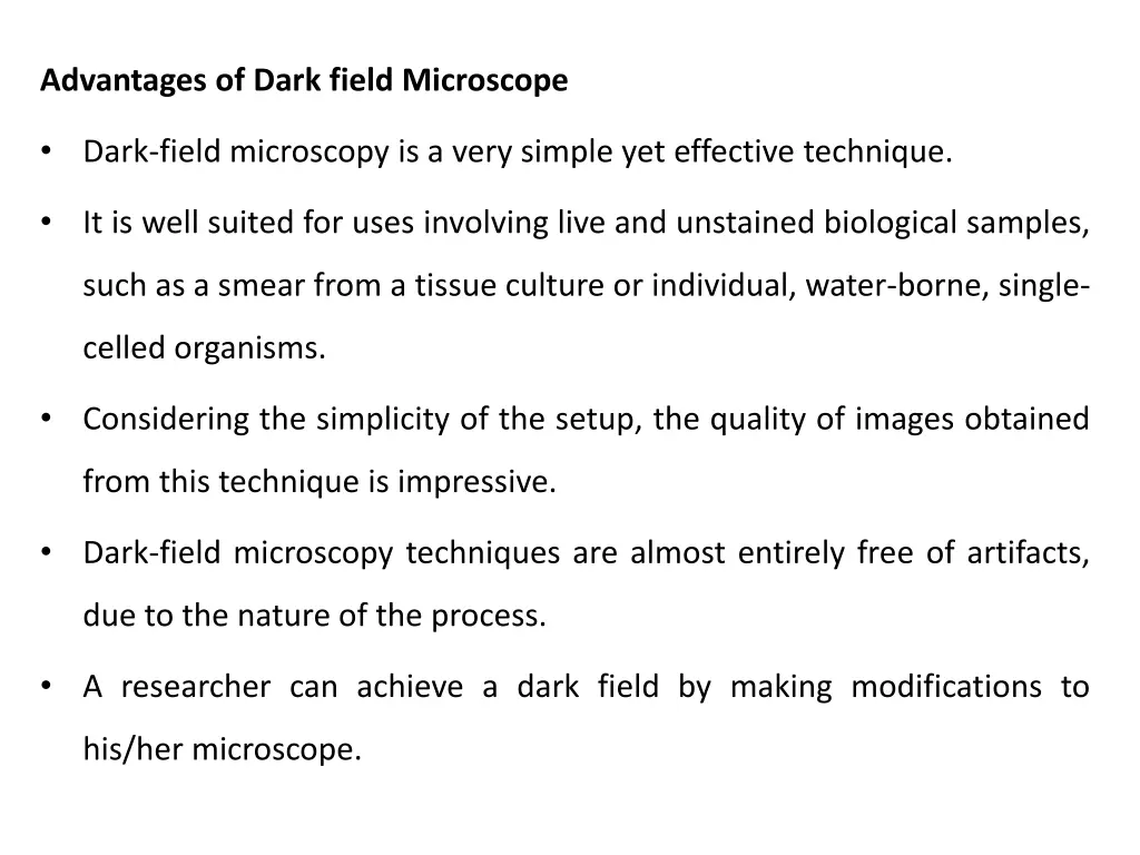 advantages of dark field microscope