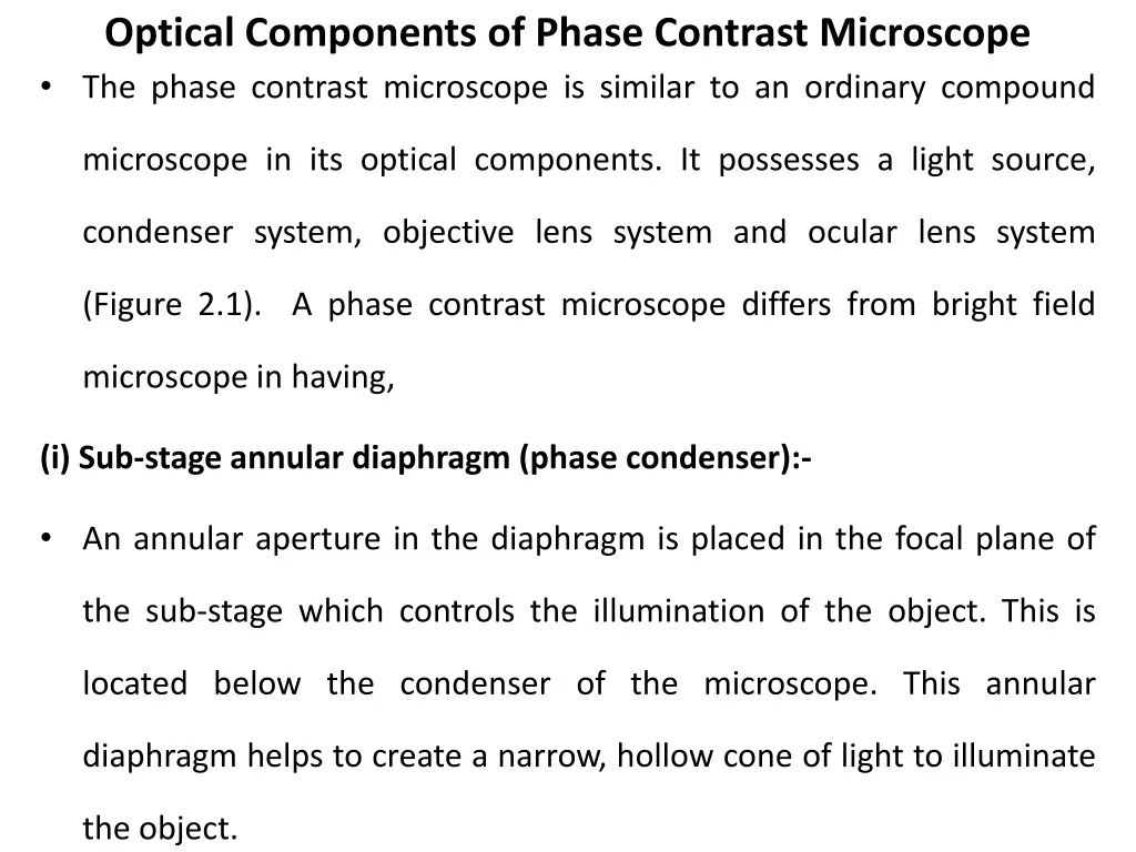 optical components of phase contrast microscope