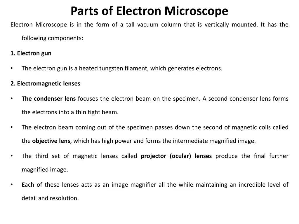 parts of electron microscope