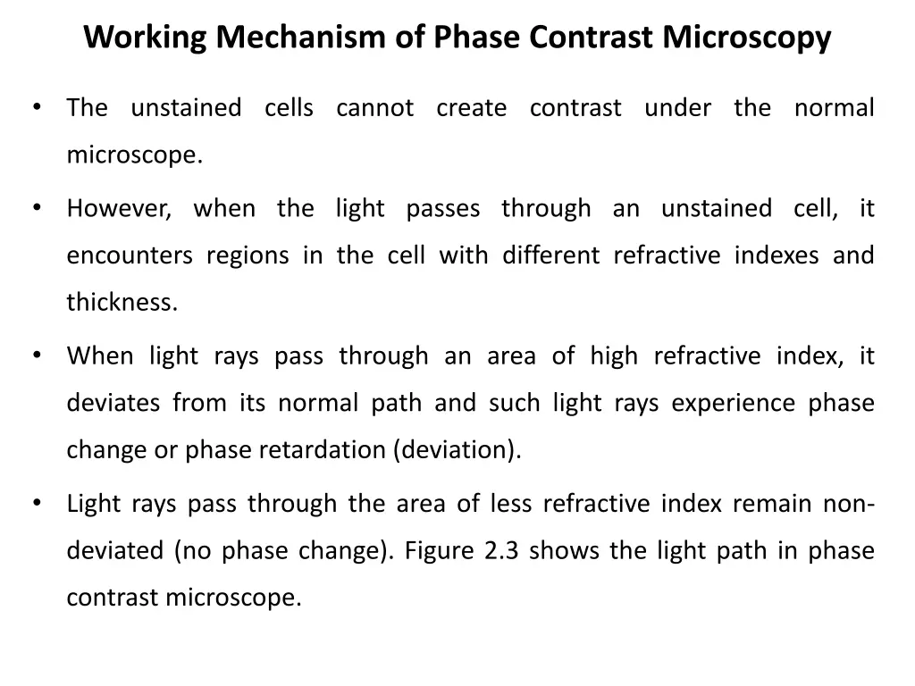 working mechanism of phase contrast microscopy