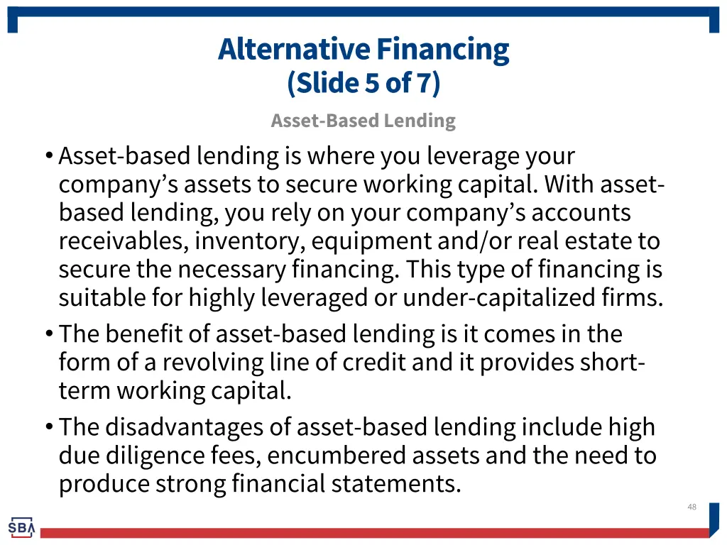 alternative financing slide 5 of 7 asset based