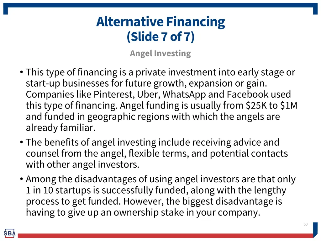 alternative financing slide 7 of 7 angel investing