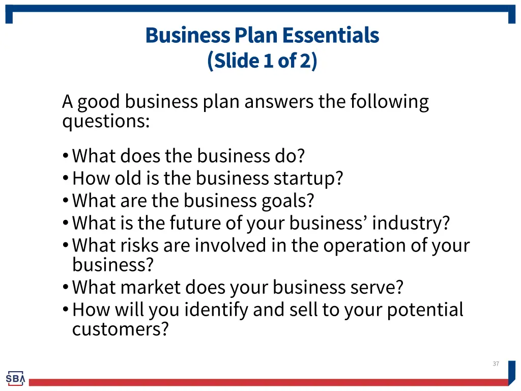 business plan essentials slide 1 of 2