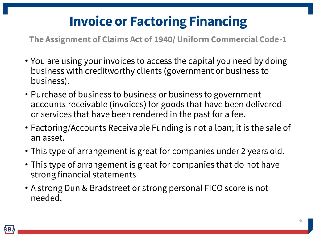 invoice or factoring financing the assignment