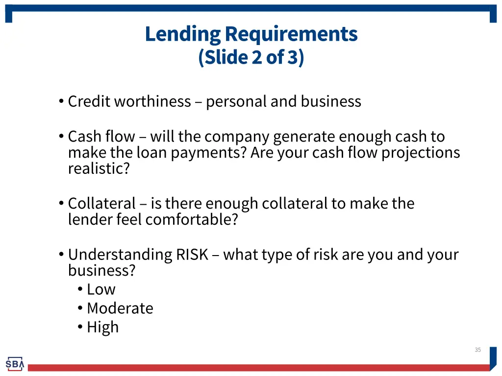 lending requirements slide 2 of 3