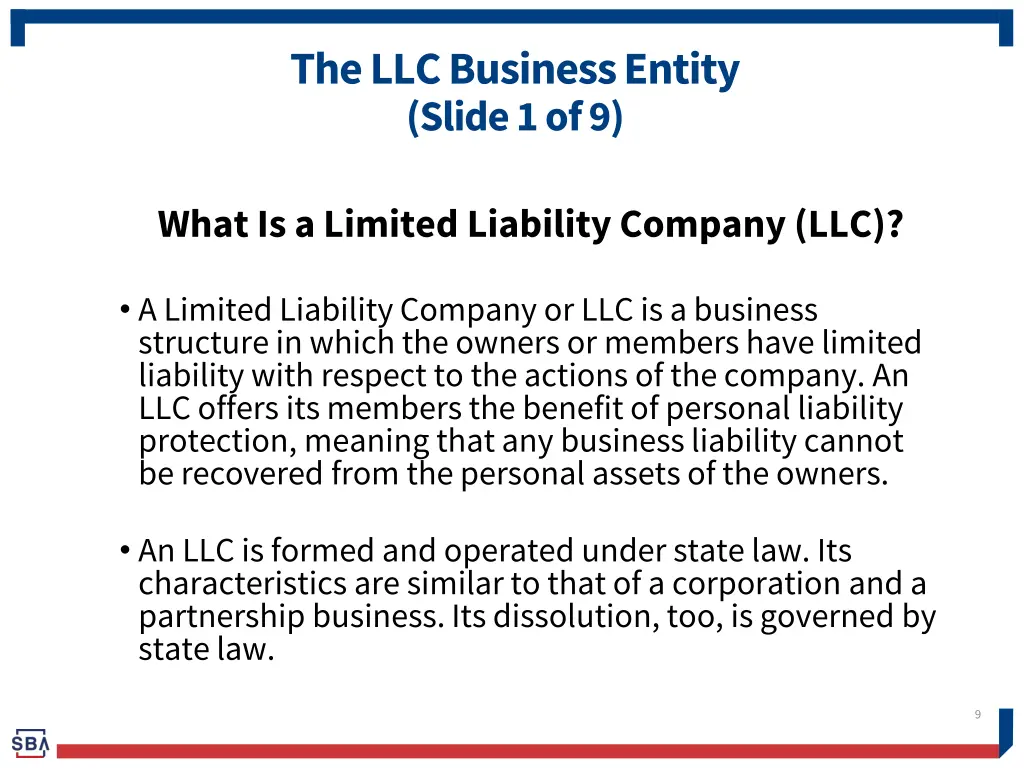 the llc business entity slide 1 of 9