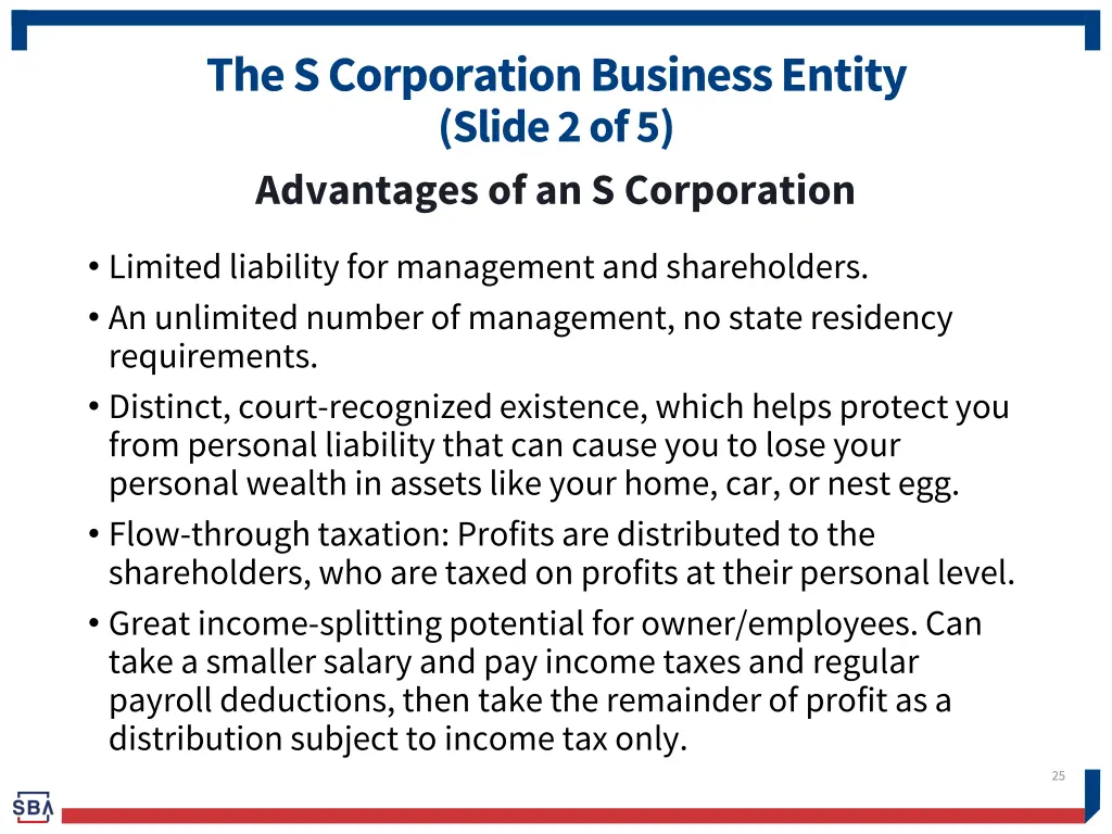 the s corporation business entity slide