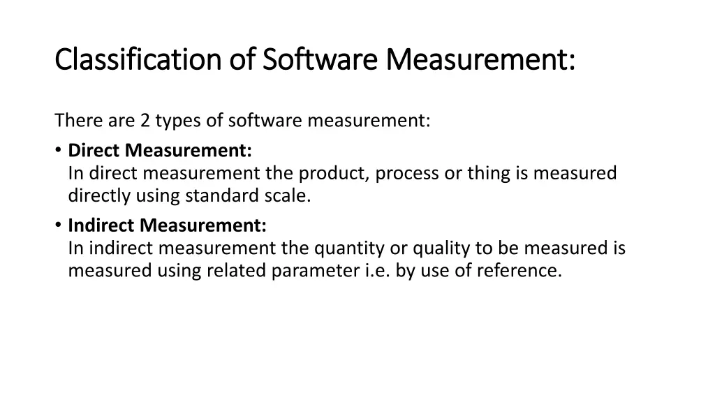 classification of software measurement