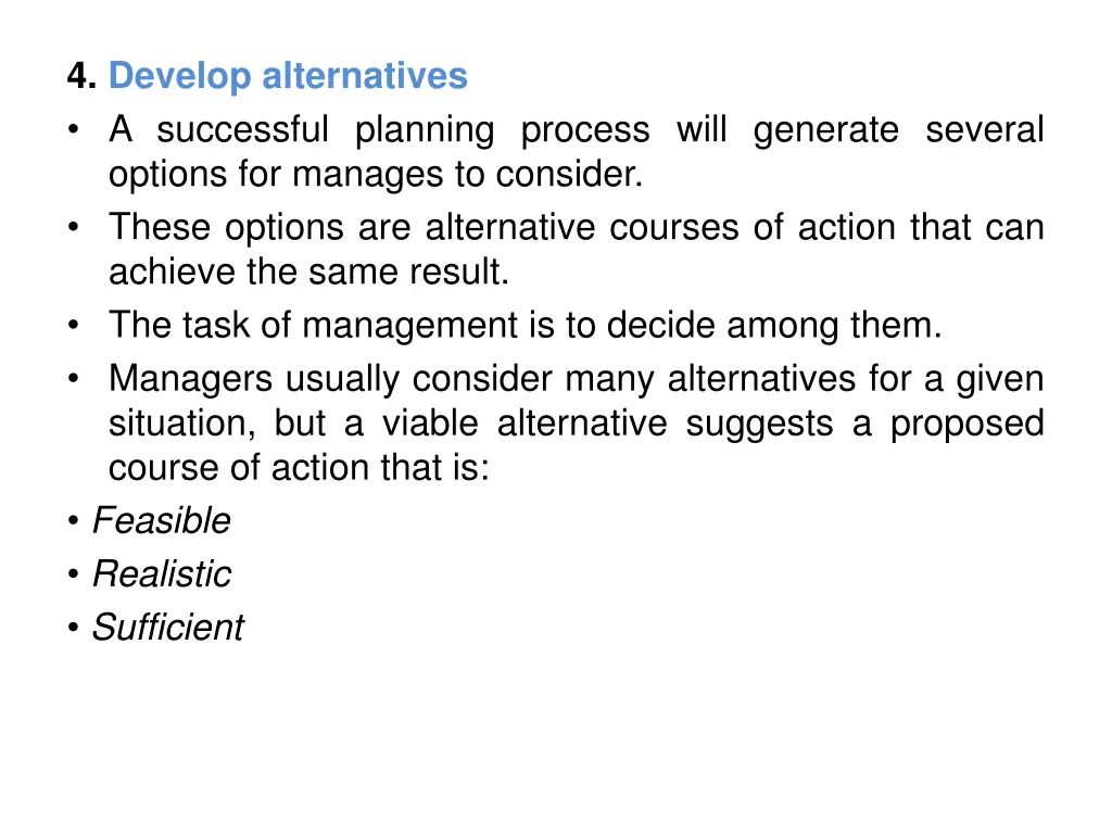 4 develop alternatives a successful planning