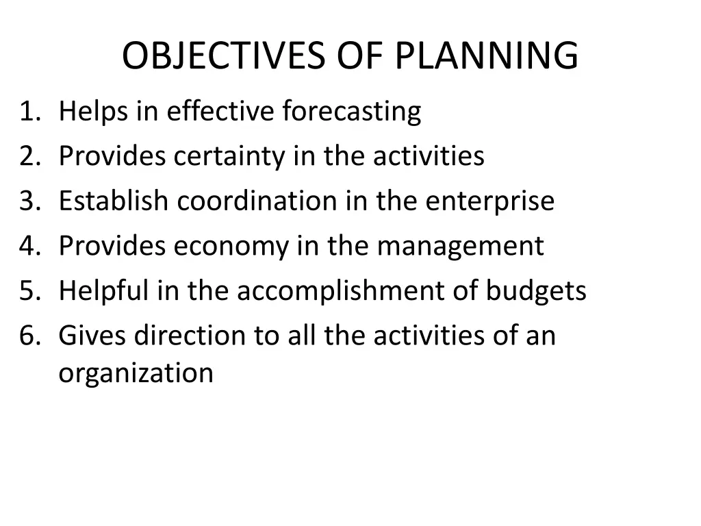 objectives of planning