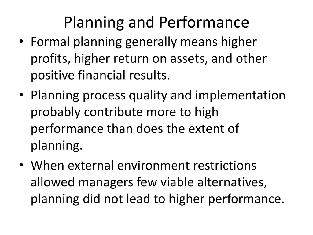 planning and performance formal planning