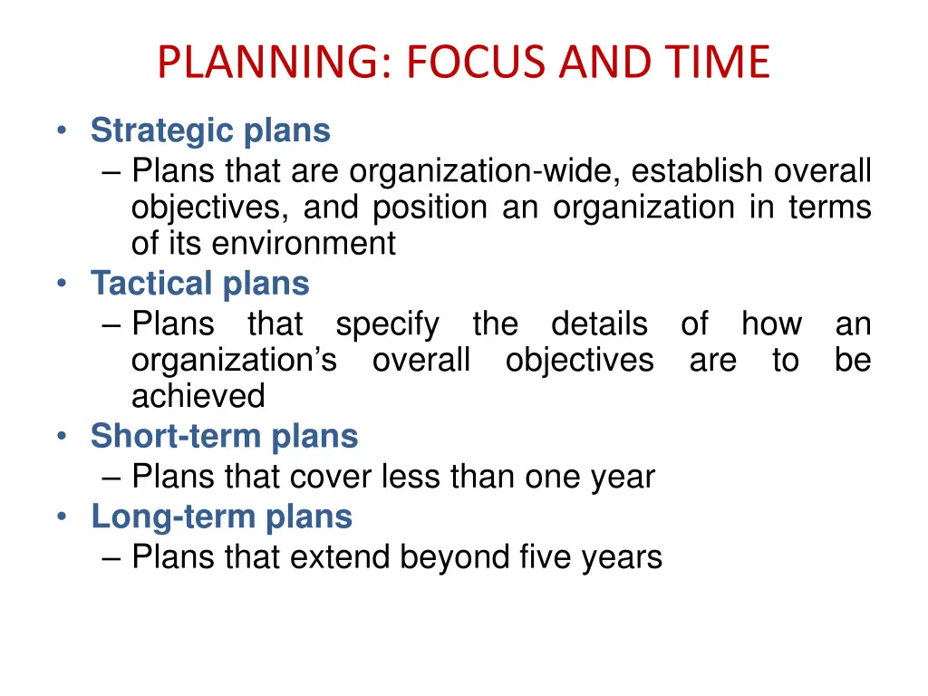 planning focus and time