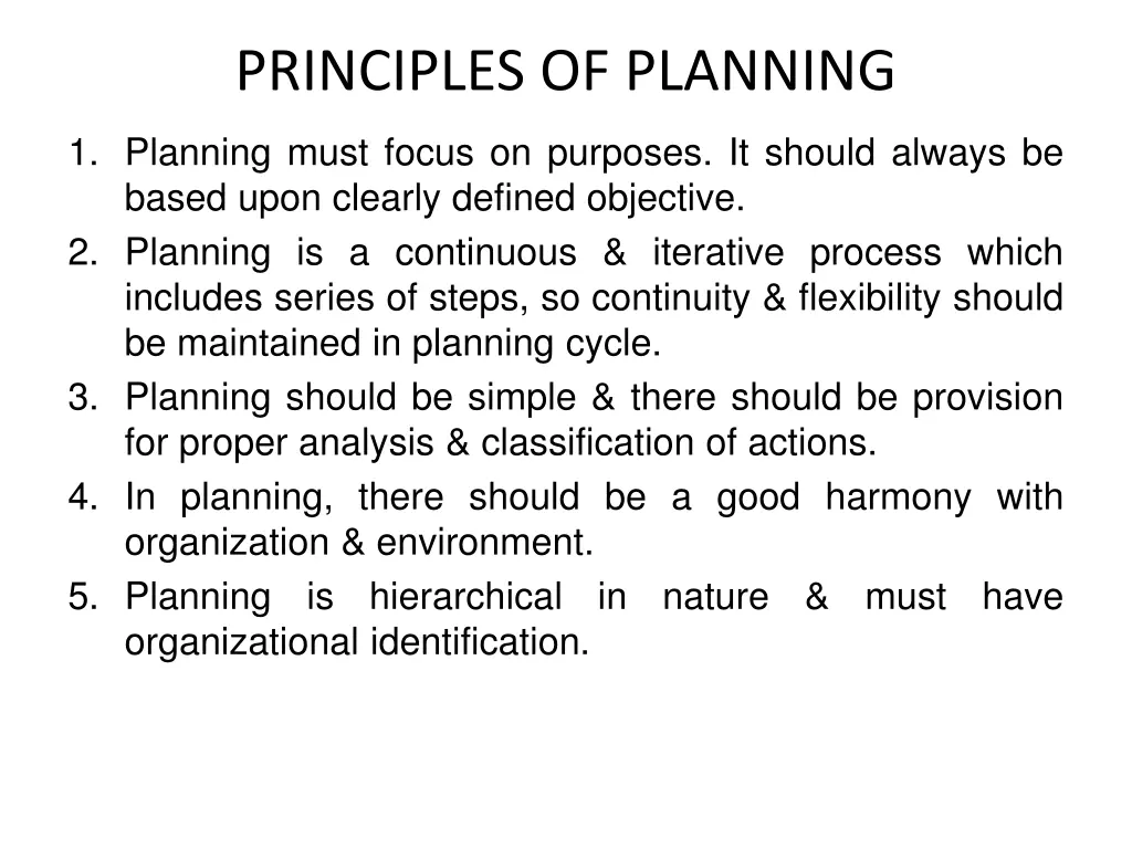 principles of planning