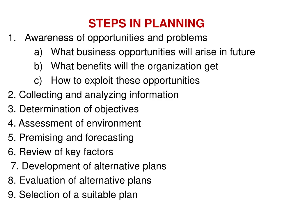 steps in planning