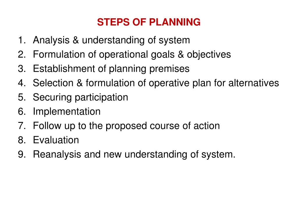 steps of planning