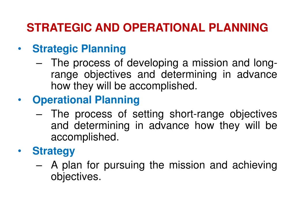 strategic and operational planning