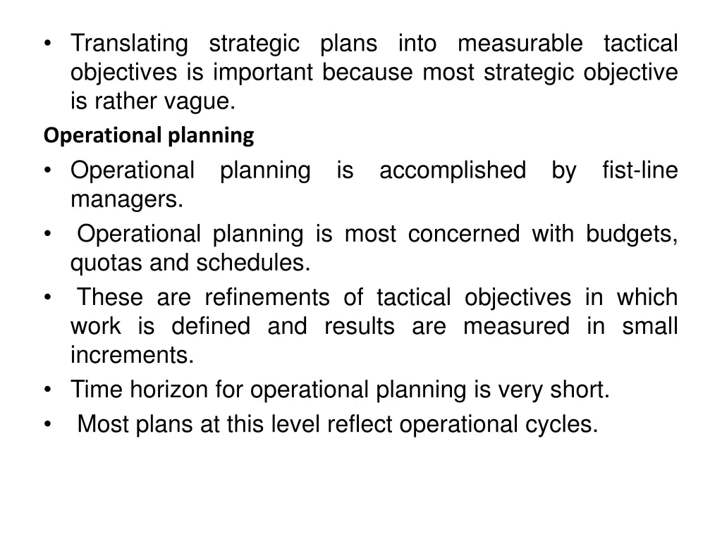 translating strategic plans into measurable