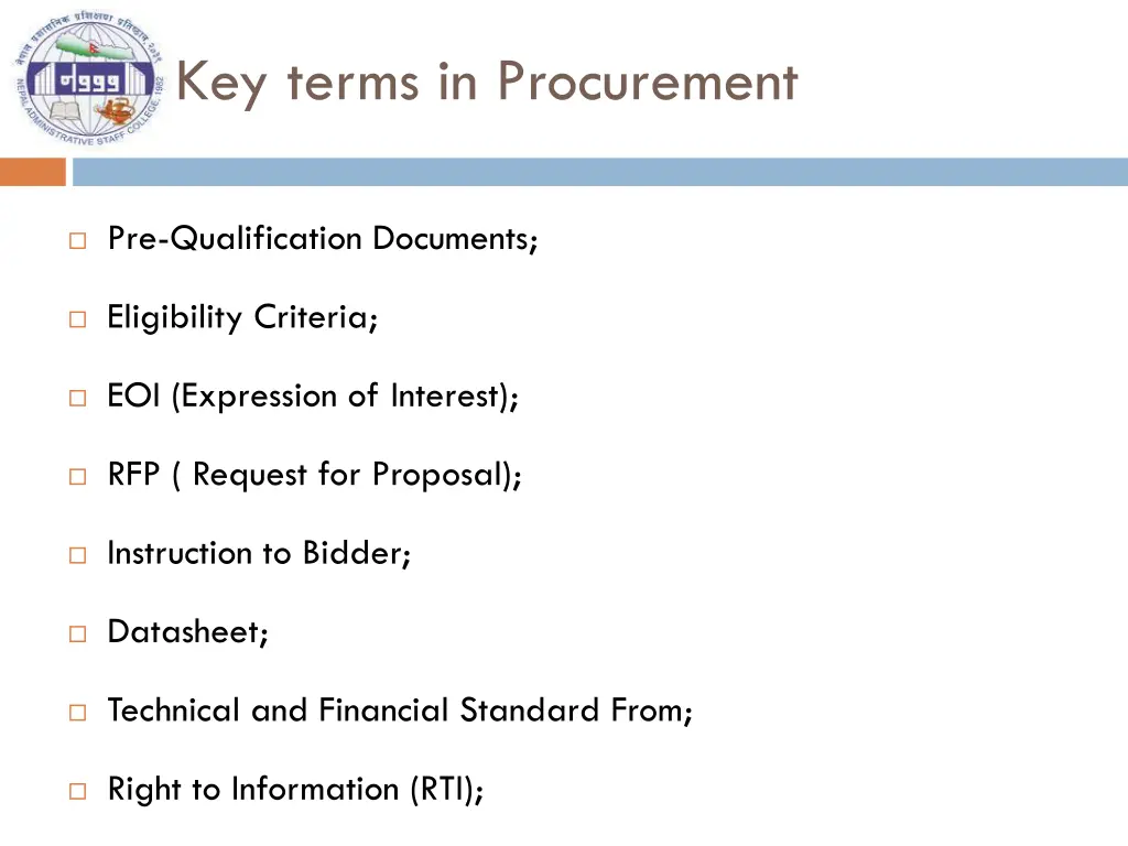 key terms in procurement