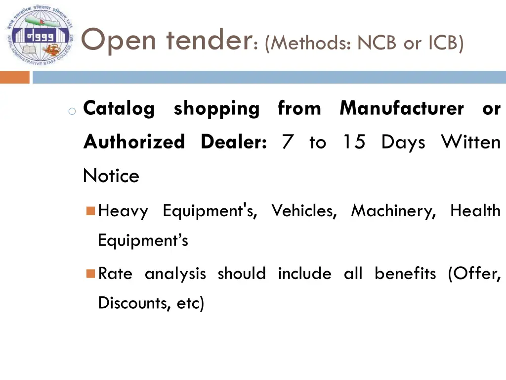 open tender methods ncb or icb 2