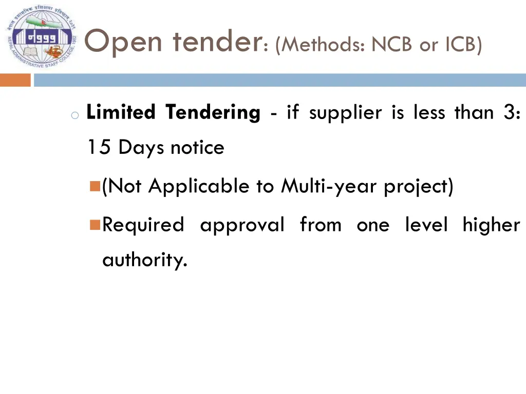 open tender methods ncb or icb 3