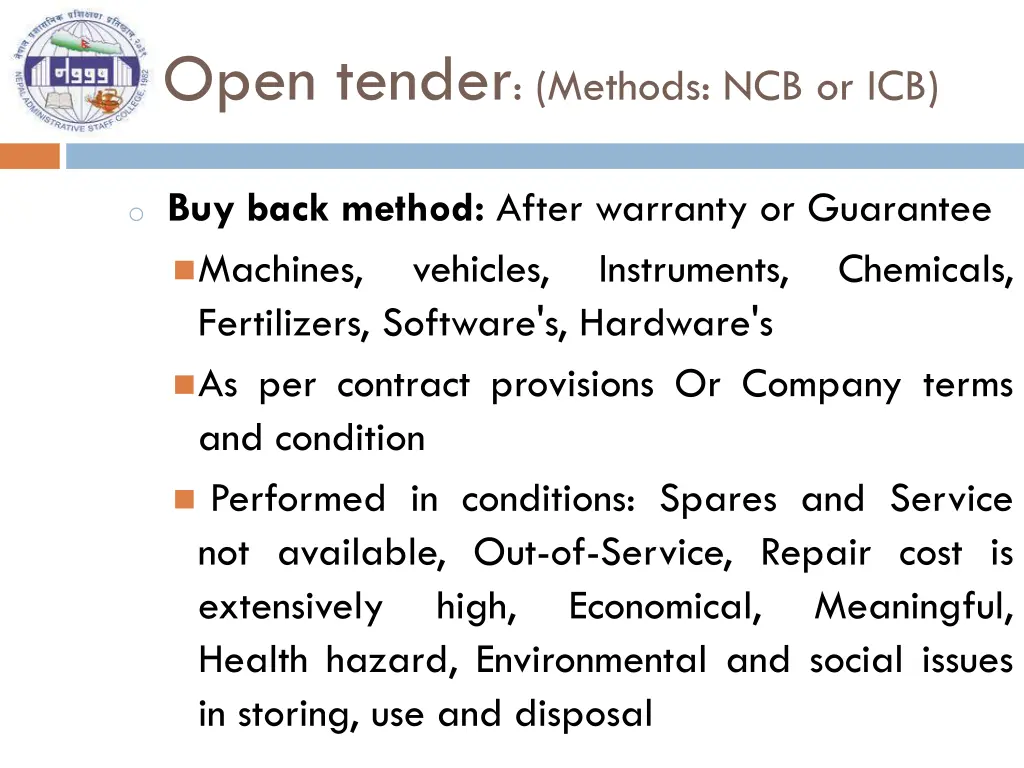 open tender methods ncb or icb 4