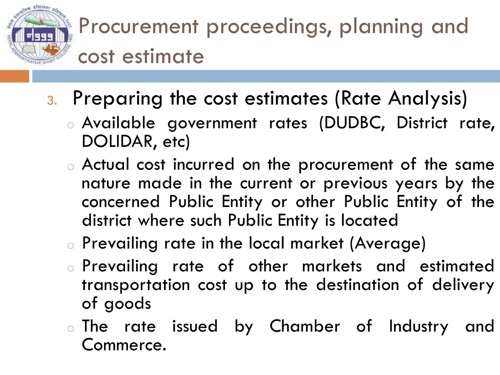 procurement proceedings planning and cost estimate 1