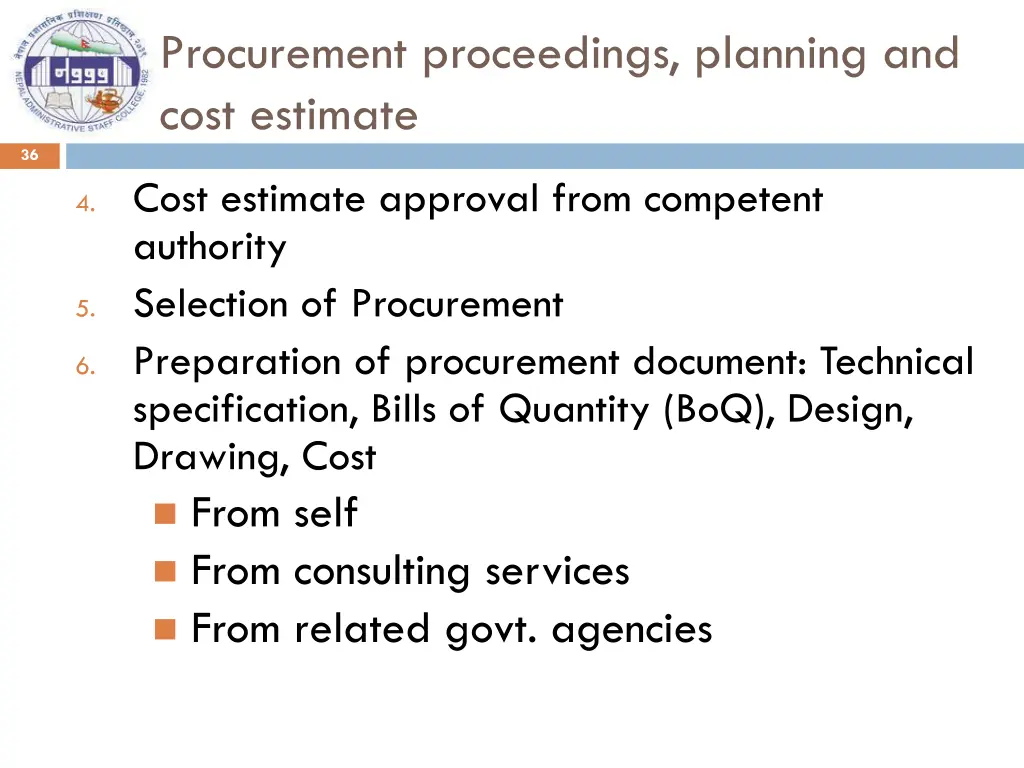 procurement proceedings planning and cost estimate 2