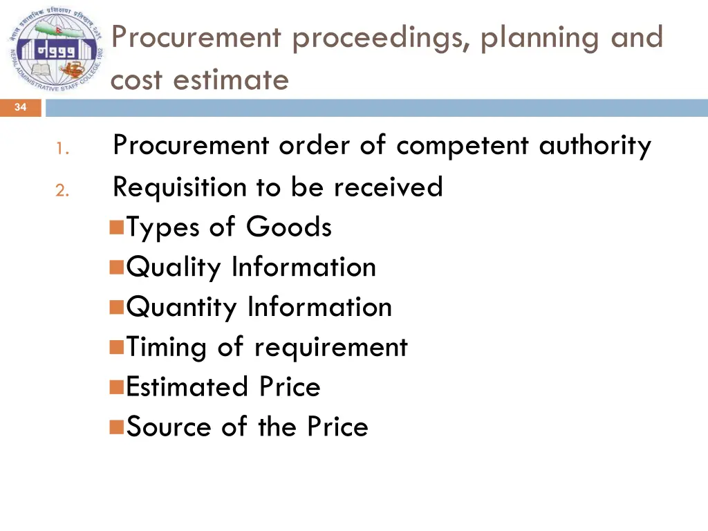 procurement proceedings planning and cost estimate