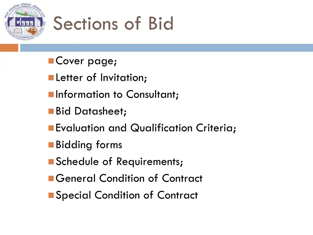 sections of bid