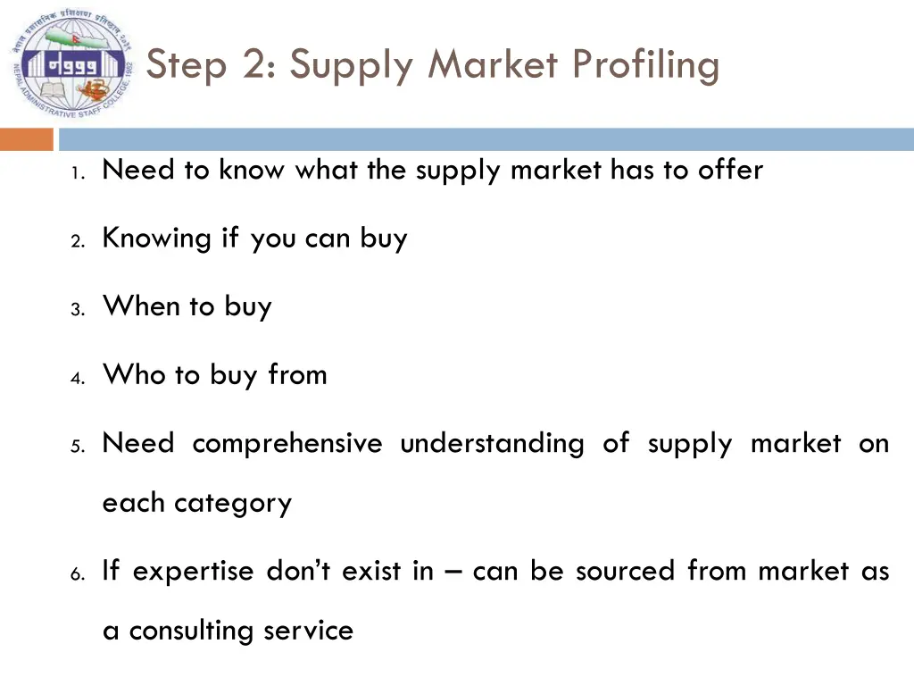 step 2 supply market profiling