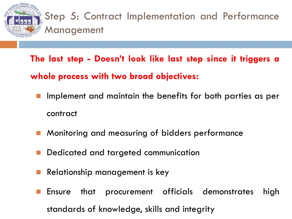 step 5 contract implementation and performance