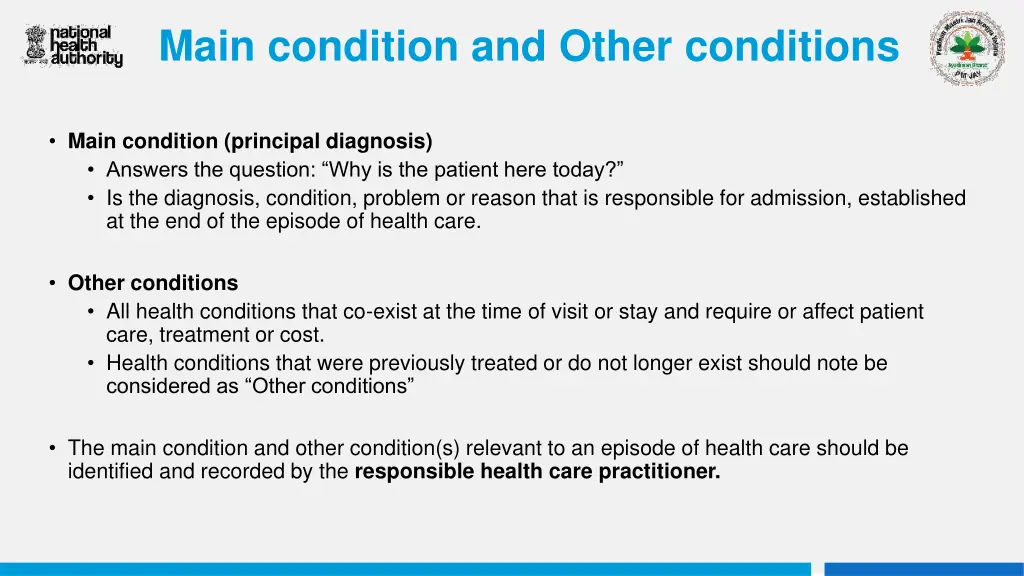 main condition and other conditions