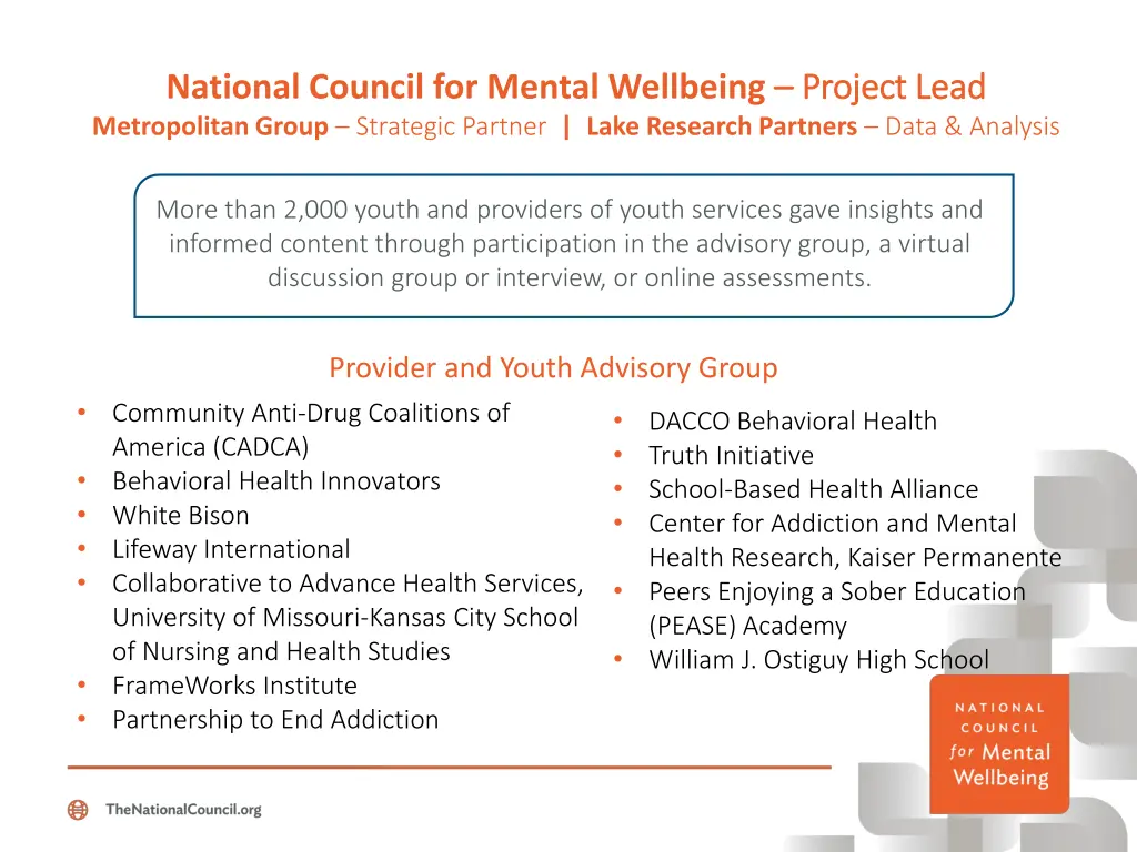 national council for mental wellbeing project