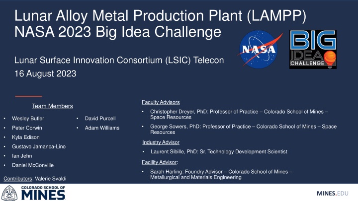 lunar alloy metal production plant lampp nasa