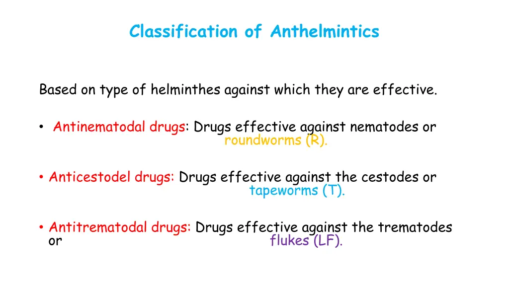 classification of anthelmintics