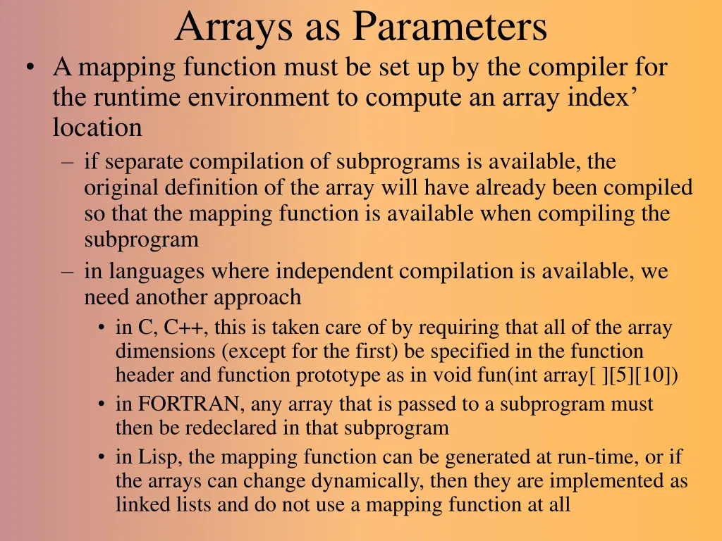 arrays as parameters a mapping function must