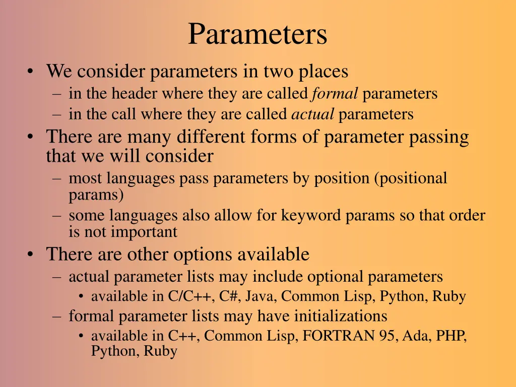 parameters